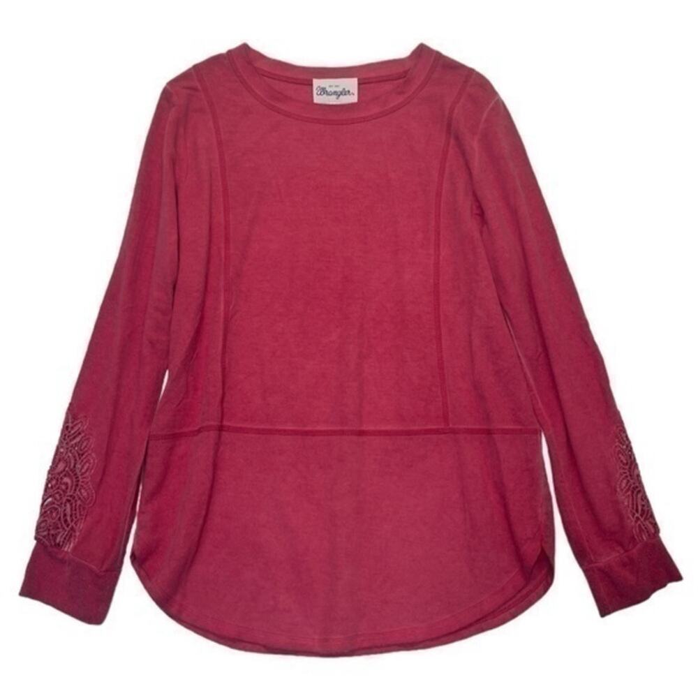 Wrangler Long Sleeve Red Top Women’s Medium lace cutout sleeves T-shirt blouse